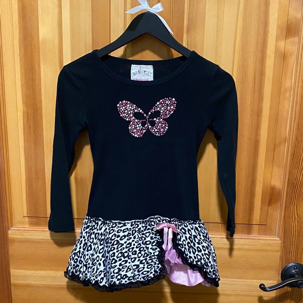Beautees Black and Pink Butterfly Long Sleeve Top Girls